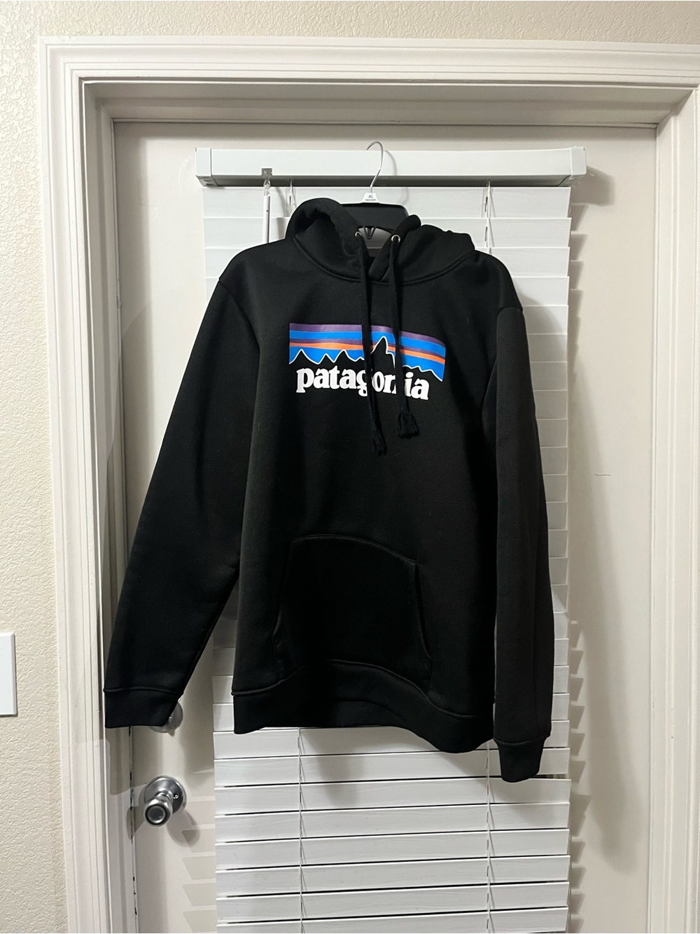 Patagonia Men's Black Hoodie with Mountain Logo